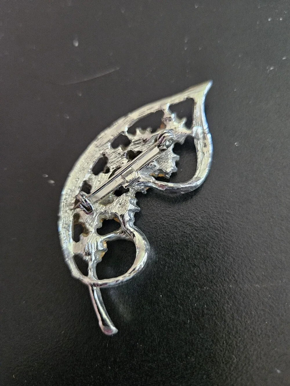 Silver-Tone Blue Crystal Leaf Brooch - Women Jewelry